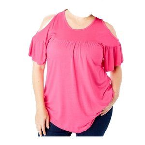 Chelsea Studio Cold Shoulder Shirt Size L 18/20 Pink Plus Size Flare Sleeve NWT